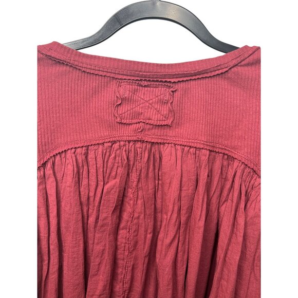 Free People We The Free Lyrical Flowy Tunic Top Ribbed Sleeves Burgundy Size S - Picture 8 of 15